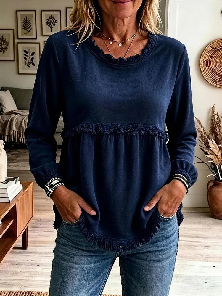 Noelle Soft Ribbed Lace-Sleeve Top