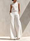 Elegant Contrast-Stitched Pants Set