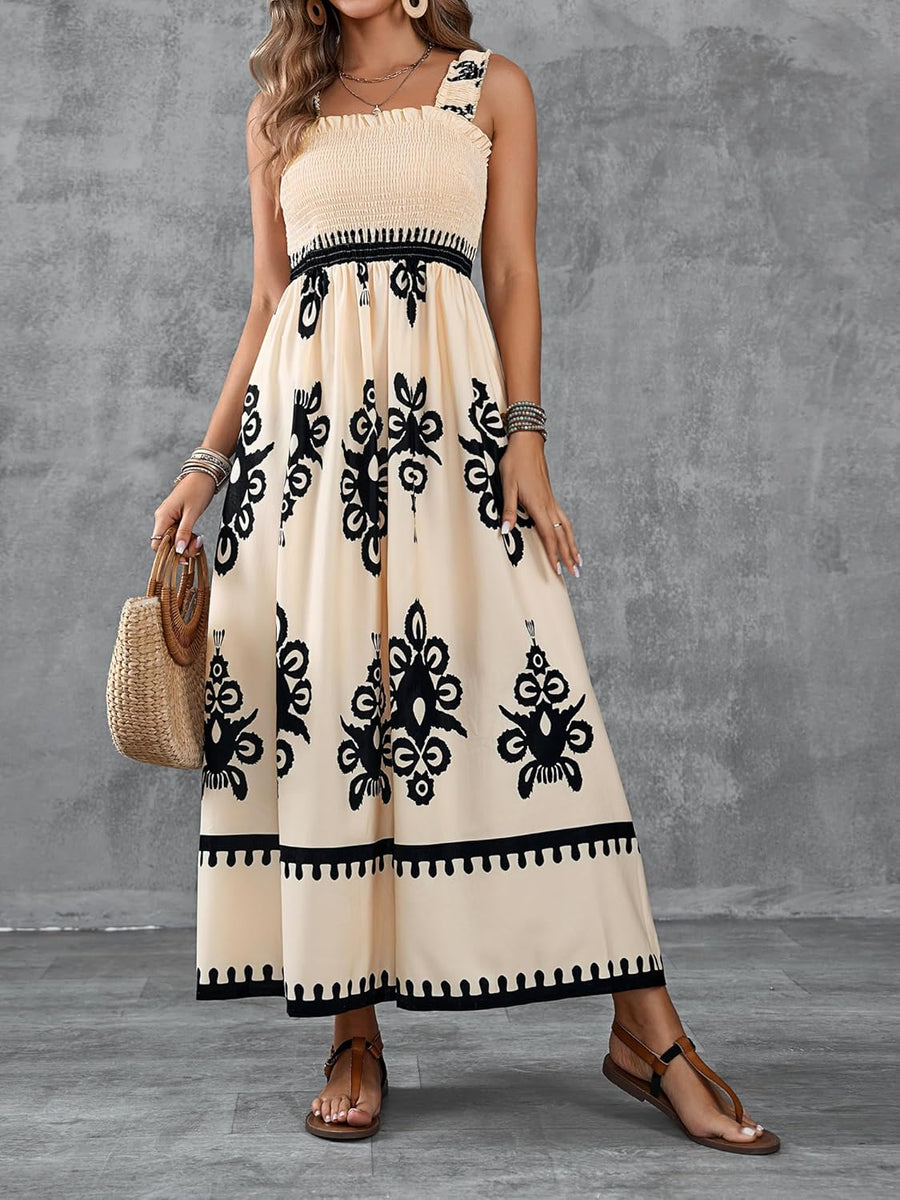 Womens Casual Floral Sleeveless Square Neck