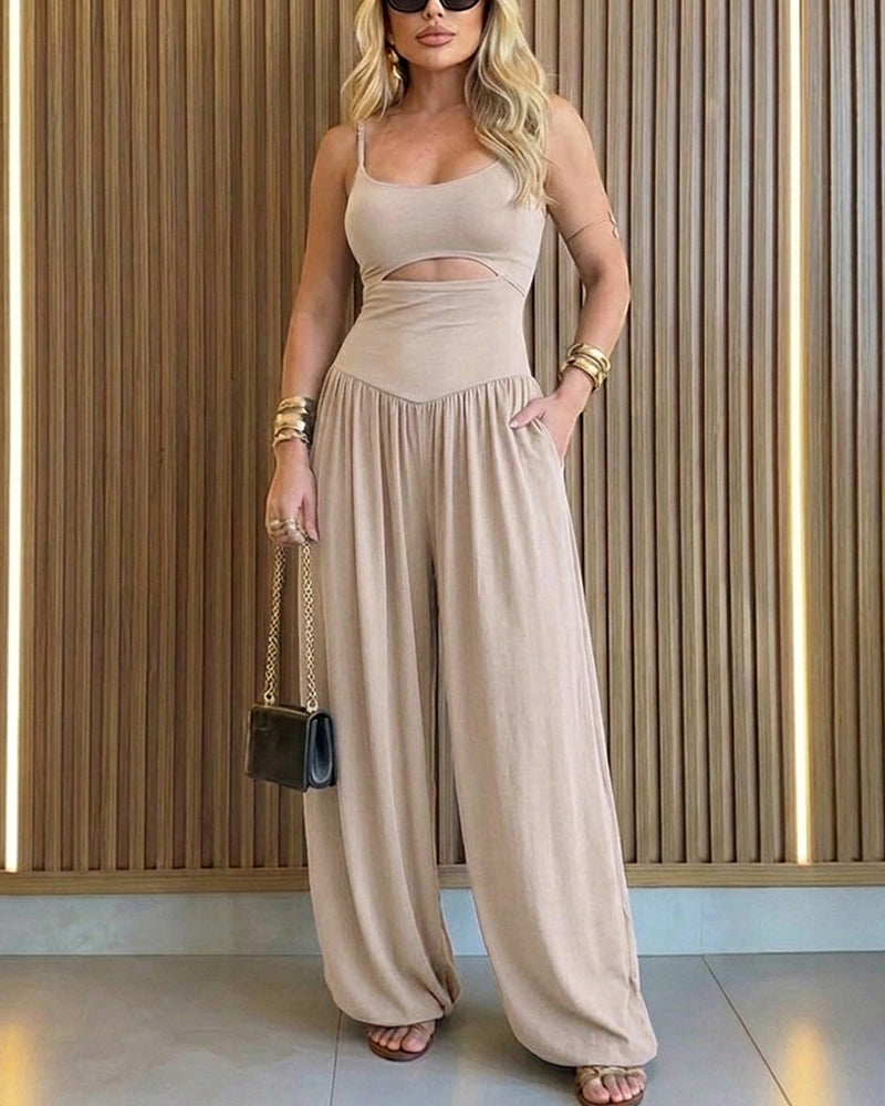 Women's Cut-out Waist Cami Backless Jumpsuit