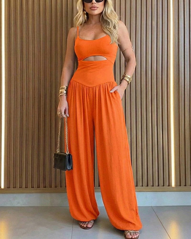 Women's Cut-out Waist Cami Backless Jumpsuit