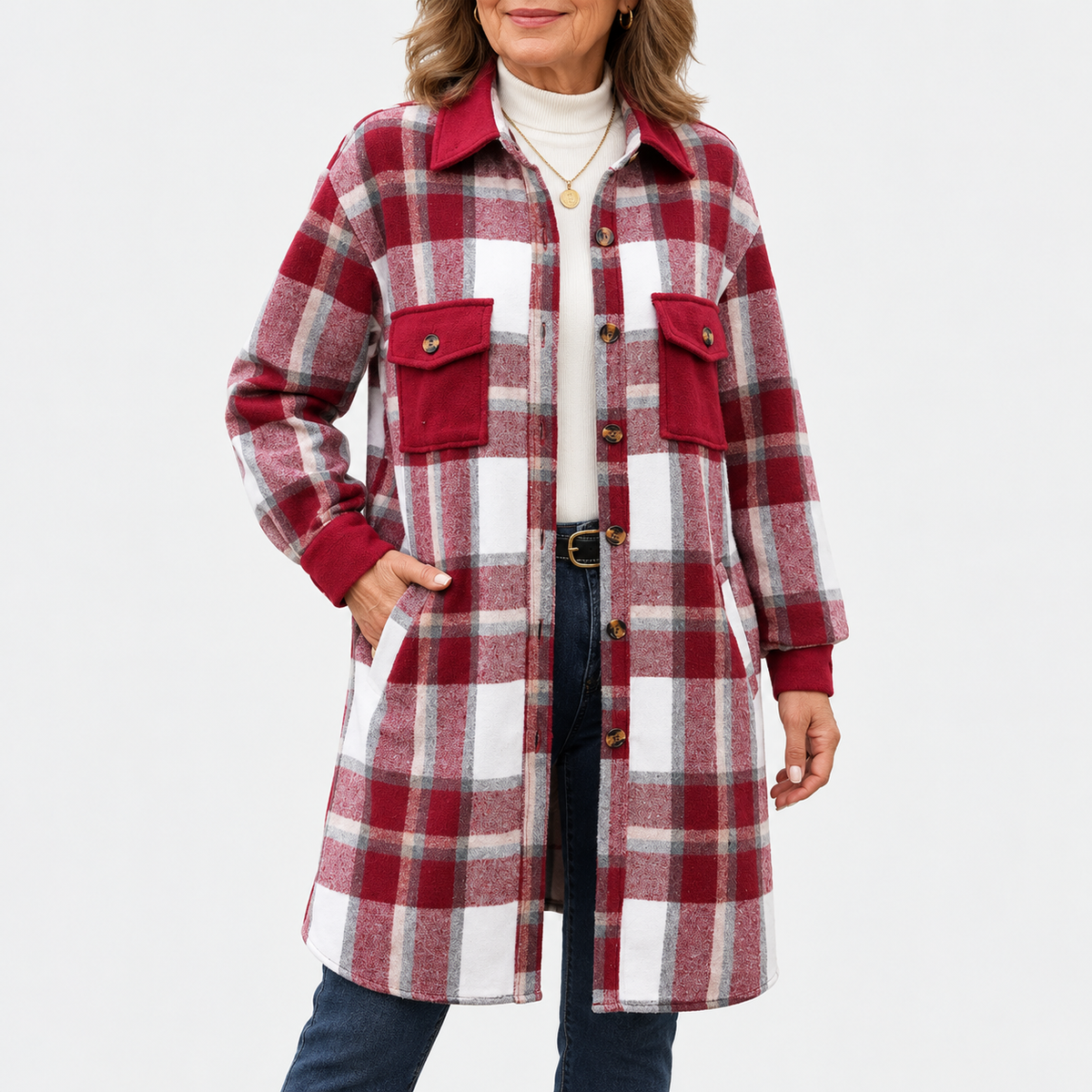 Solenne | Brushed Plaid Longline Shacket