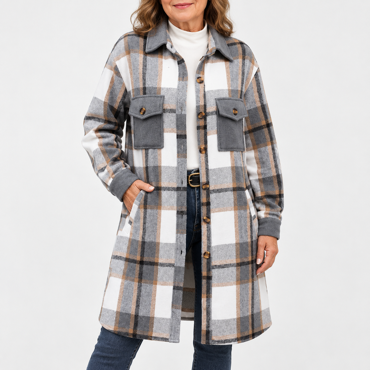 Solenne | Brushed Plaid Longline Shacket