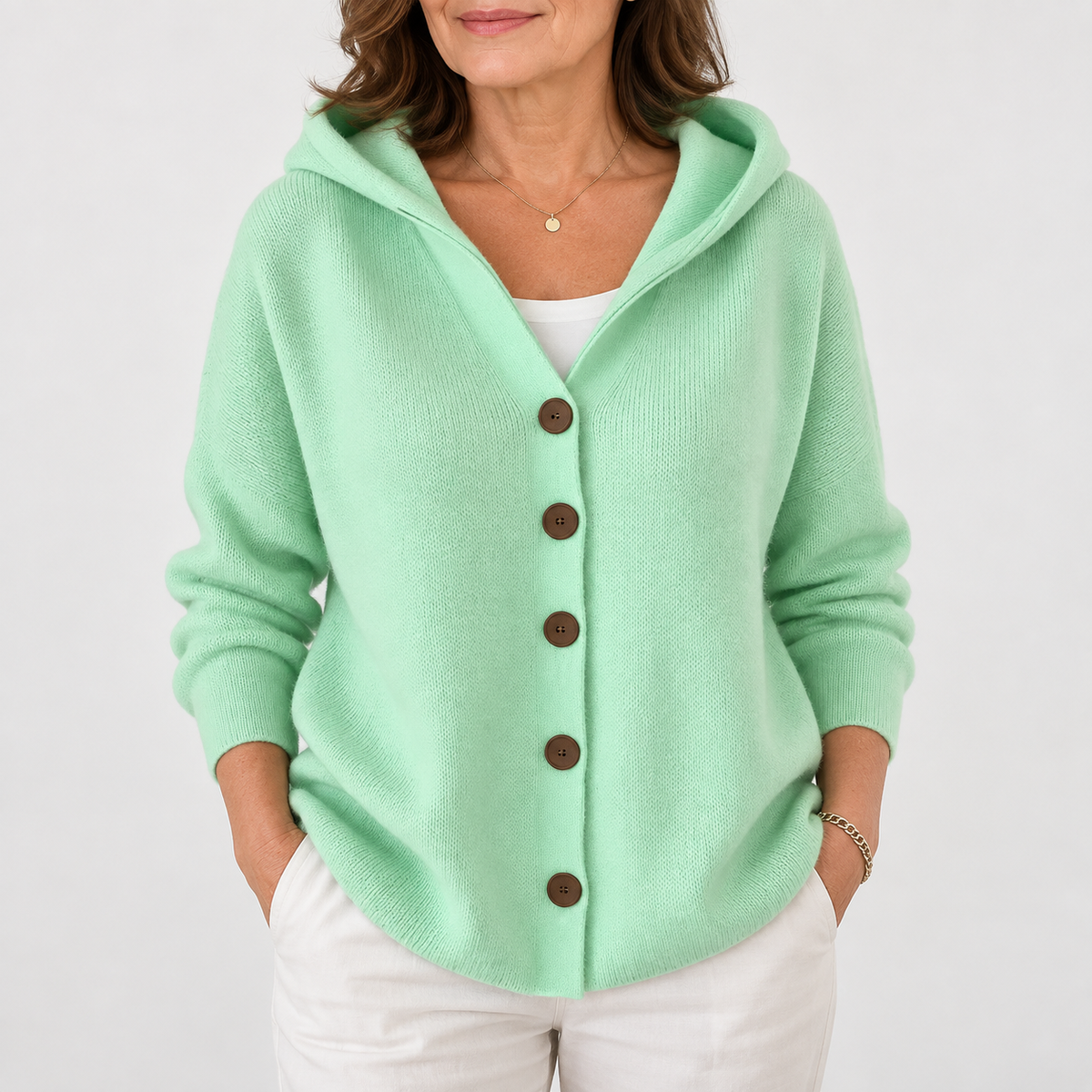 Beth | Women's Hooded Button-Up Knit Cardigan