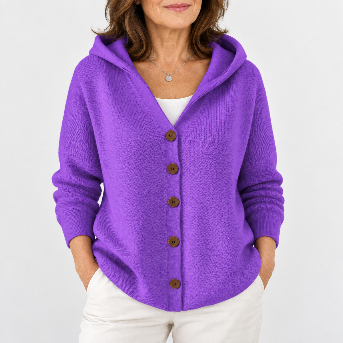 Beth | Women's Hooded Button-Up Knit Cardigan