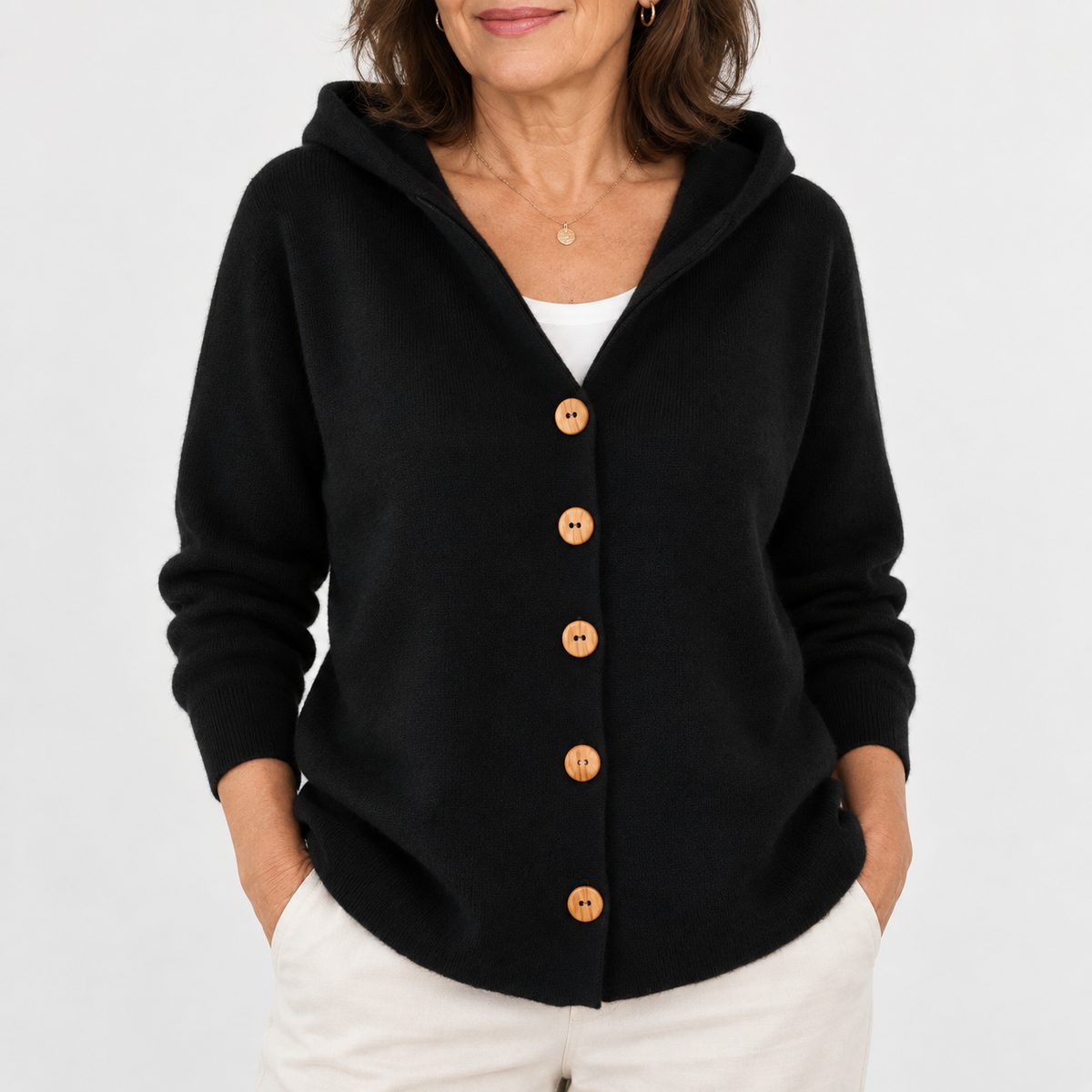 Beth | Women's Hooded Button-Up Knit Cardigan