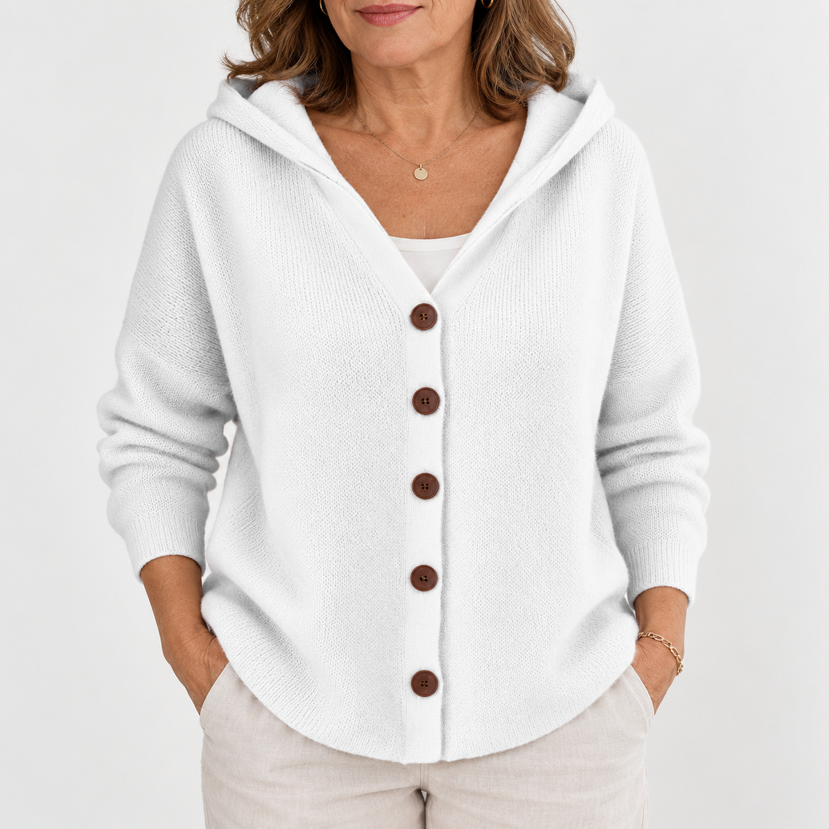 Beth | Women's Hooded Button-Up Knit Cardigan