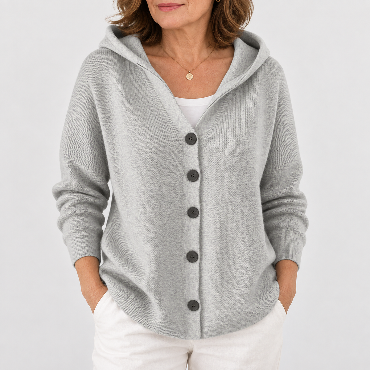 Beth | Women's Hooded Button-Up Knit Cardigan