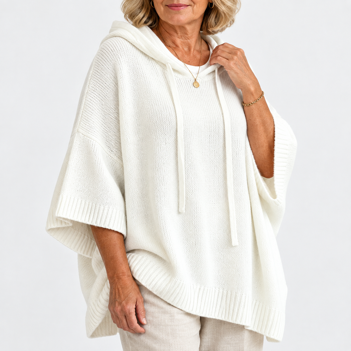 Maria | Oversized Knit Hoodie with Drawstring