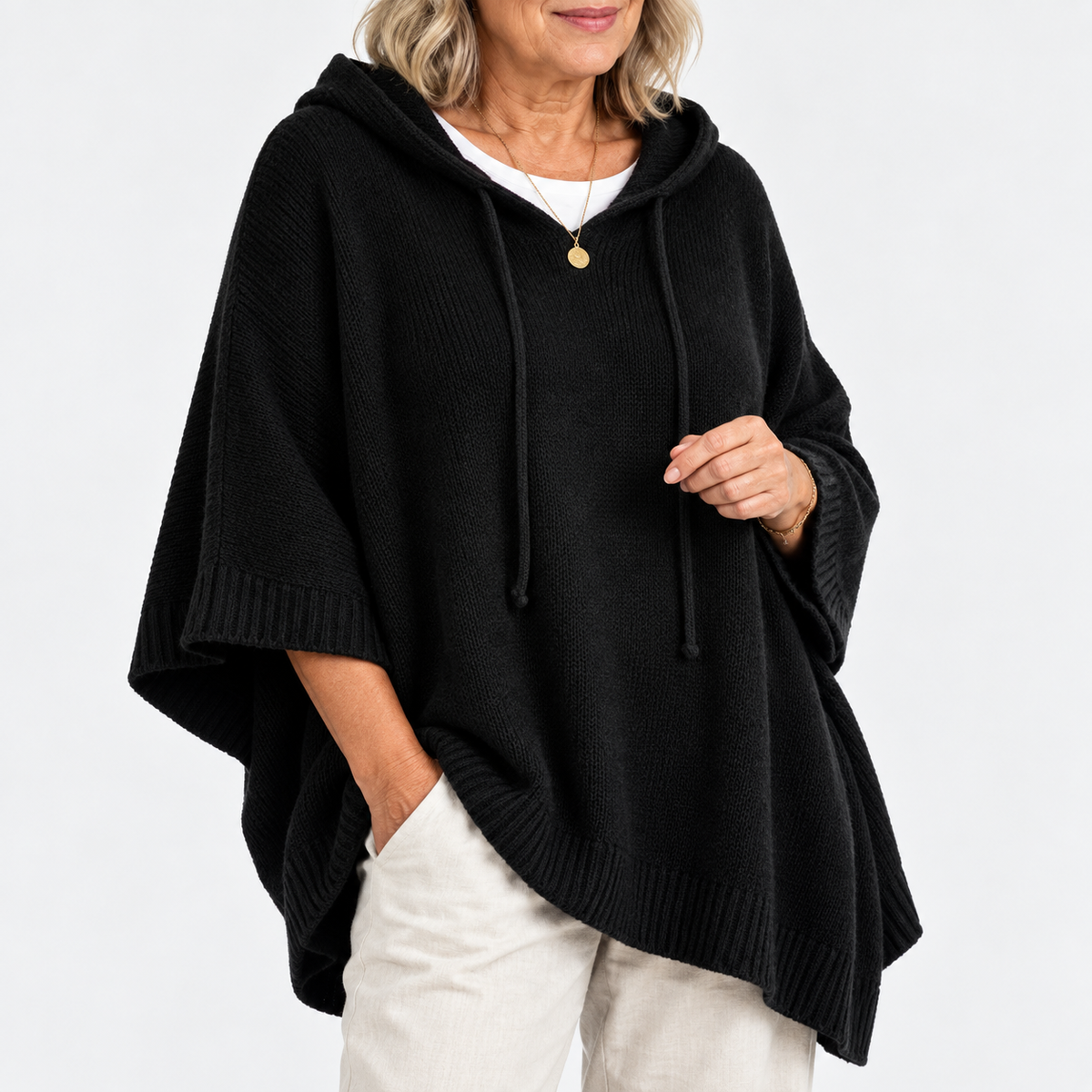 Maria | Oversized Knit Hoodie with Drawstring