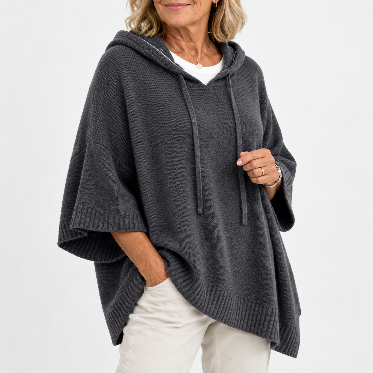 Maria | Oversized Knit Hoodie with Drawstring