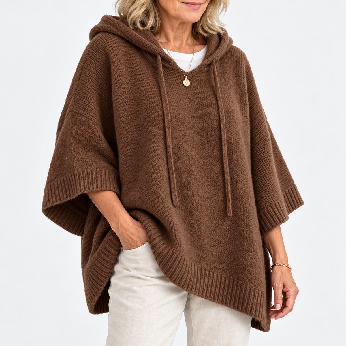 Maria | Oversized Knit Hoodie with Drawstring