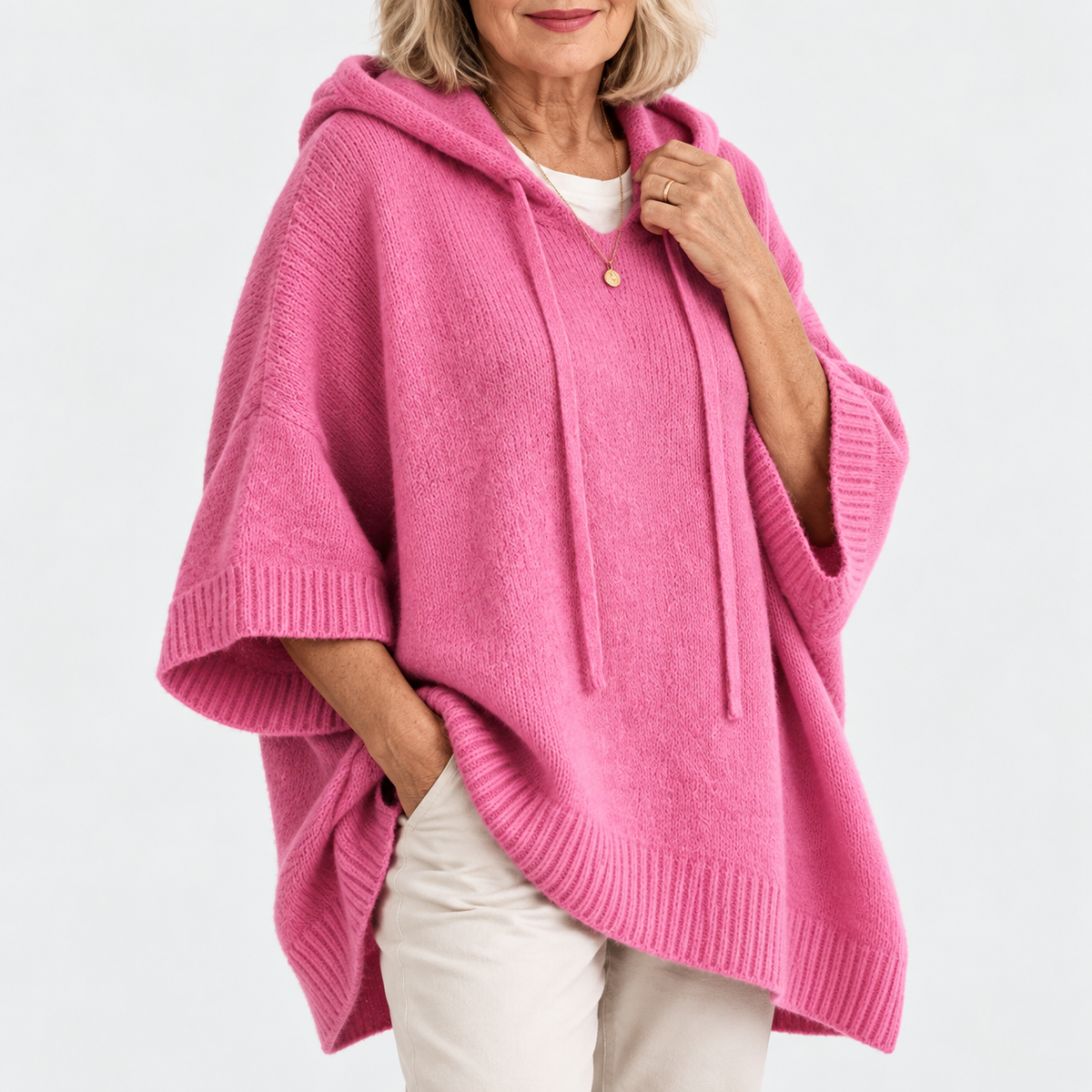 Maria | Oversized Knit Hoodie with Drawstring