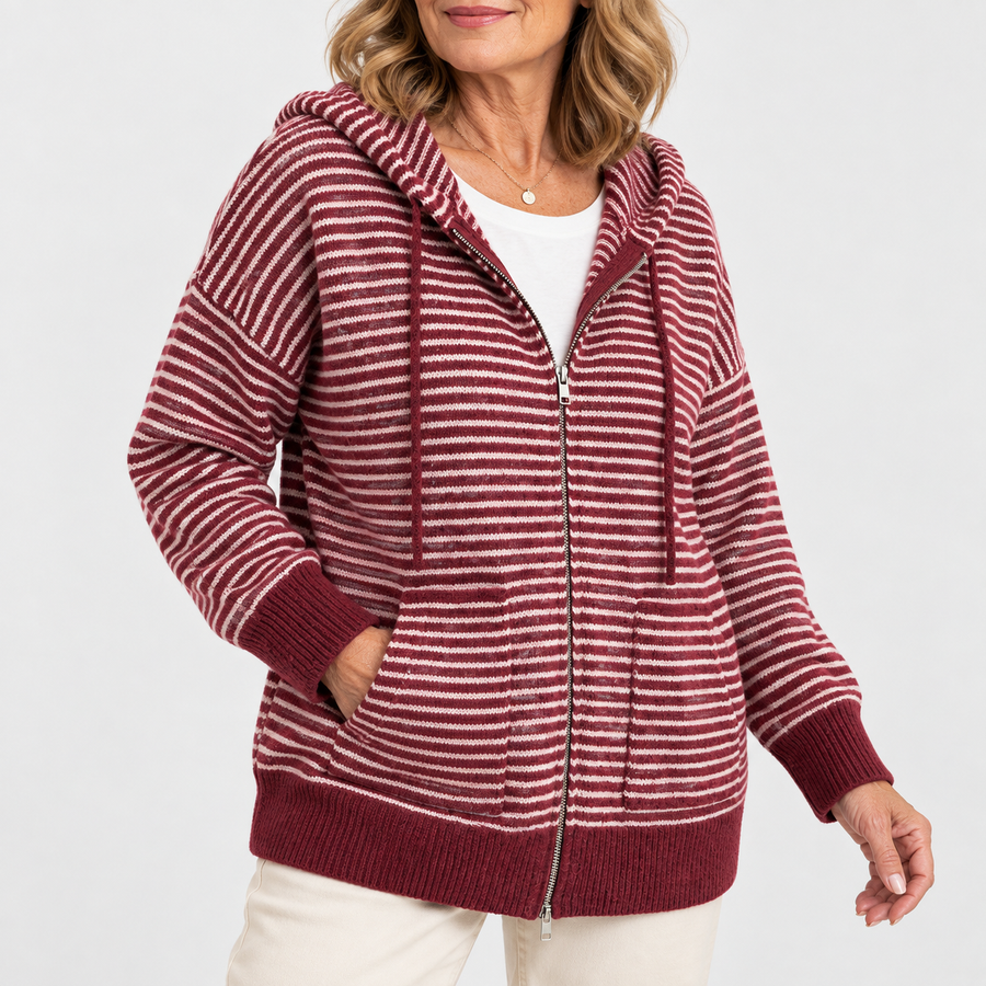 Audrey | Women's Striped Knitted Cardigan With Hood
