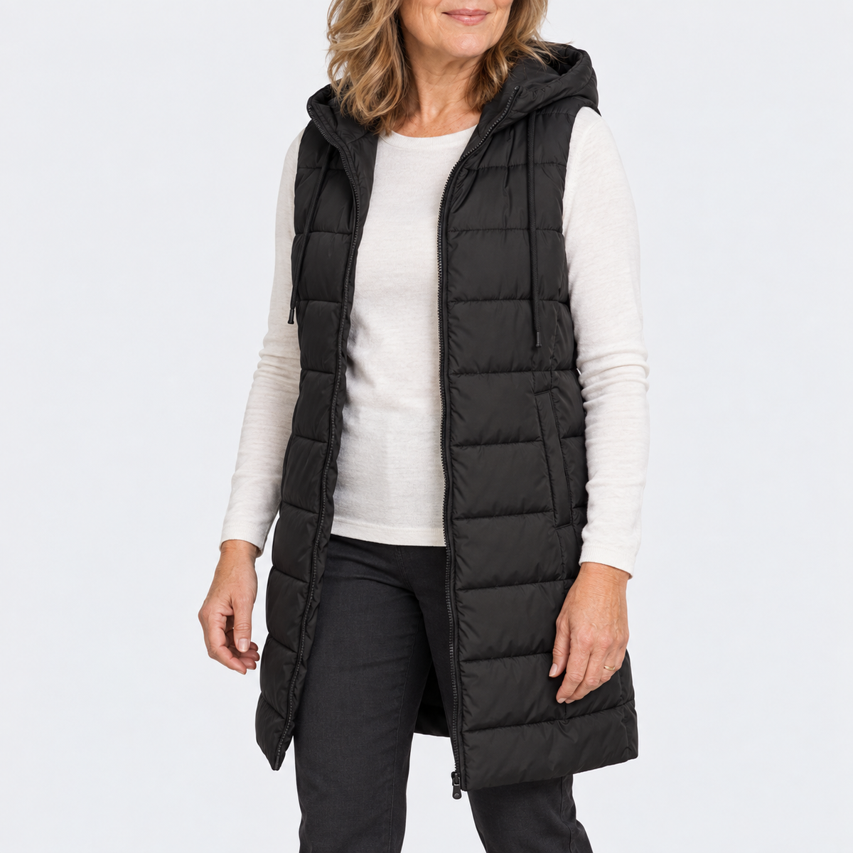 Mariella | Comfy Long Puffer Vest With Hood