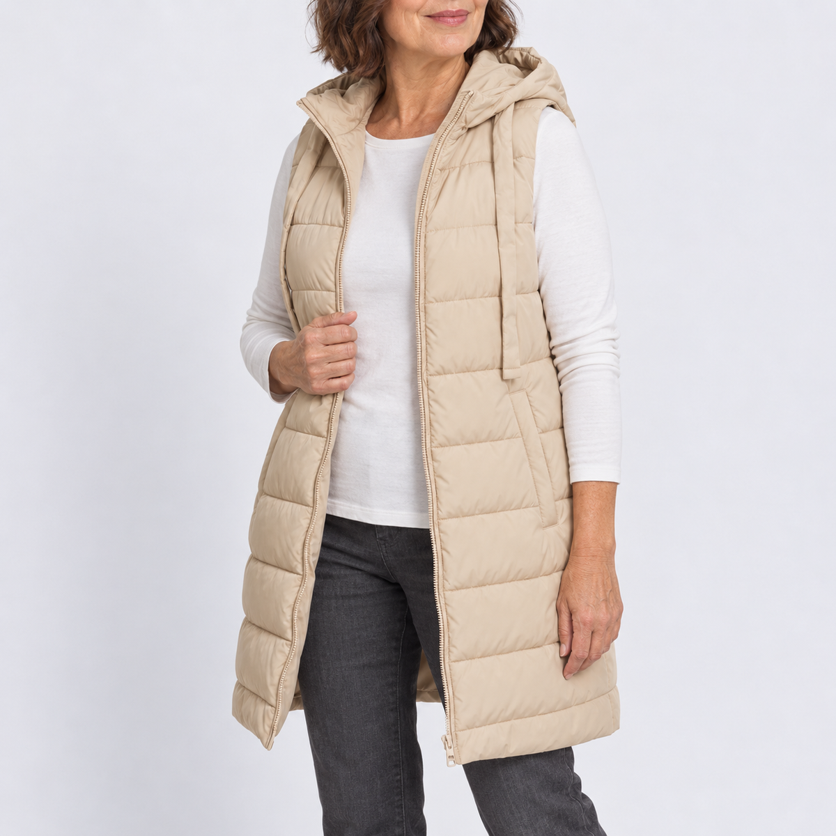 Mariella | Comfy Long Puffer Vest With Hood
