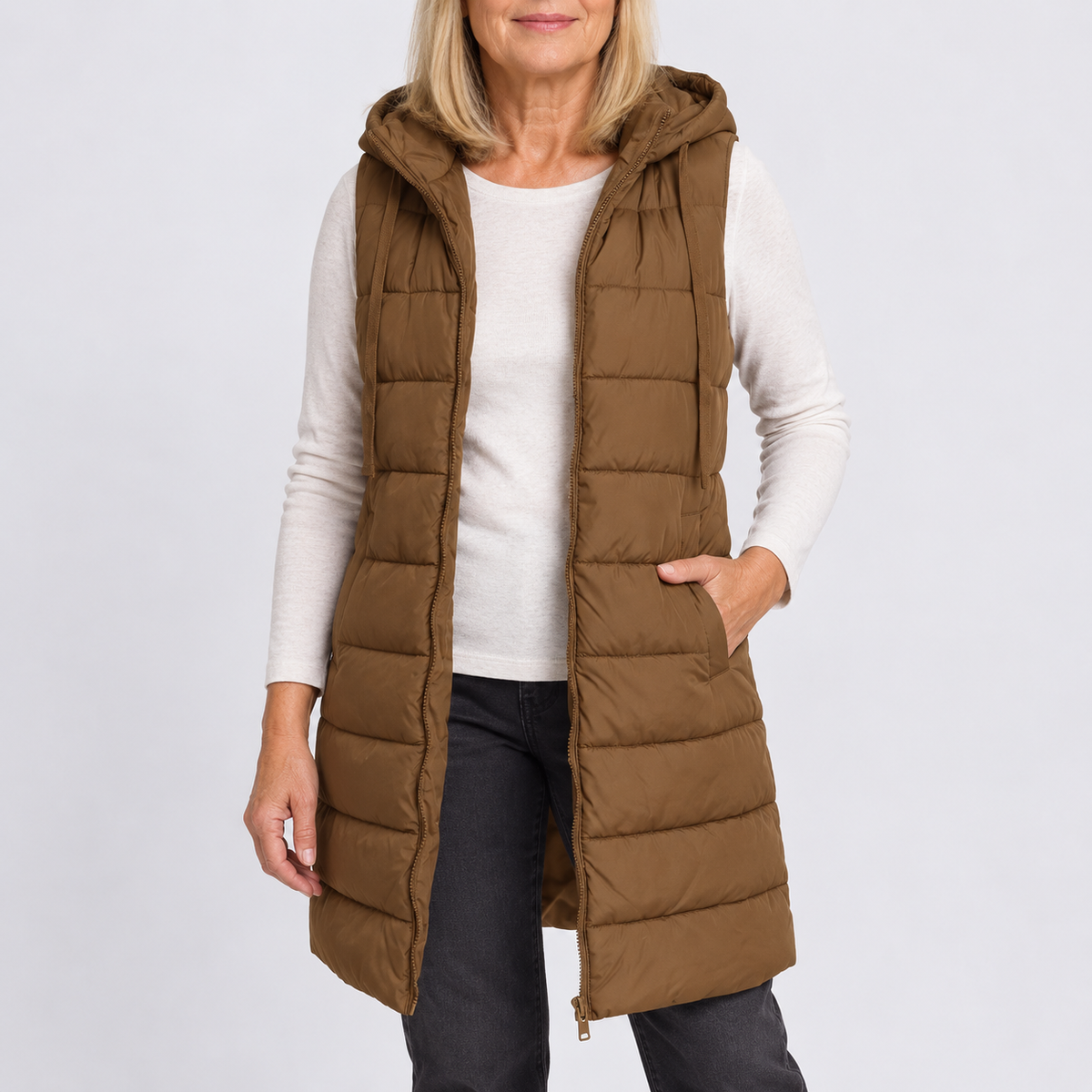 Mariella | Comfy Long Puffer Vest With Hood