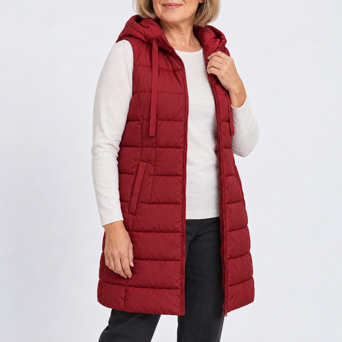 Mariella | Comfy Long Puffer Vest With Hood