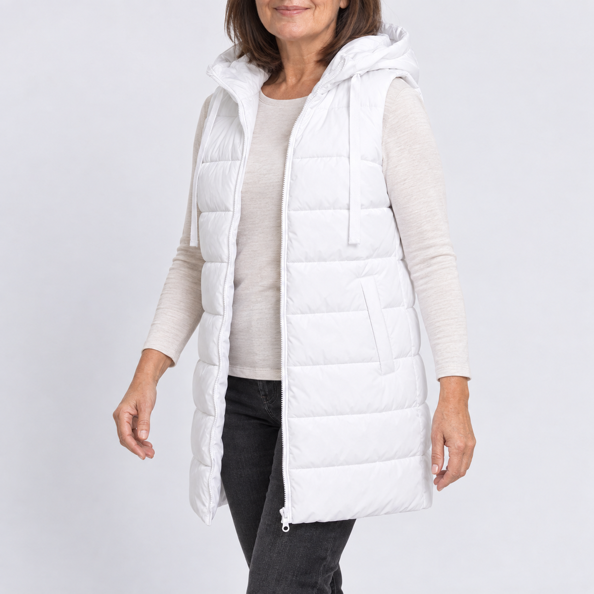 Mariella | Comfy Long Puffer Vest With Hood