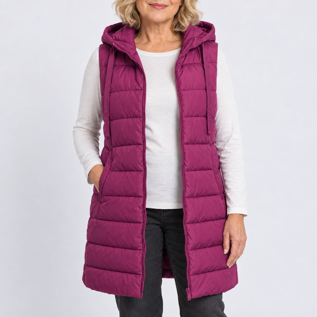 Mariella | Comfy Long Puffer Vest With Hood
