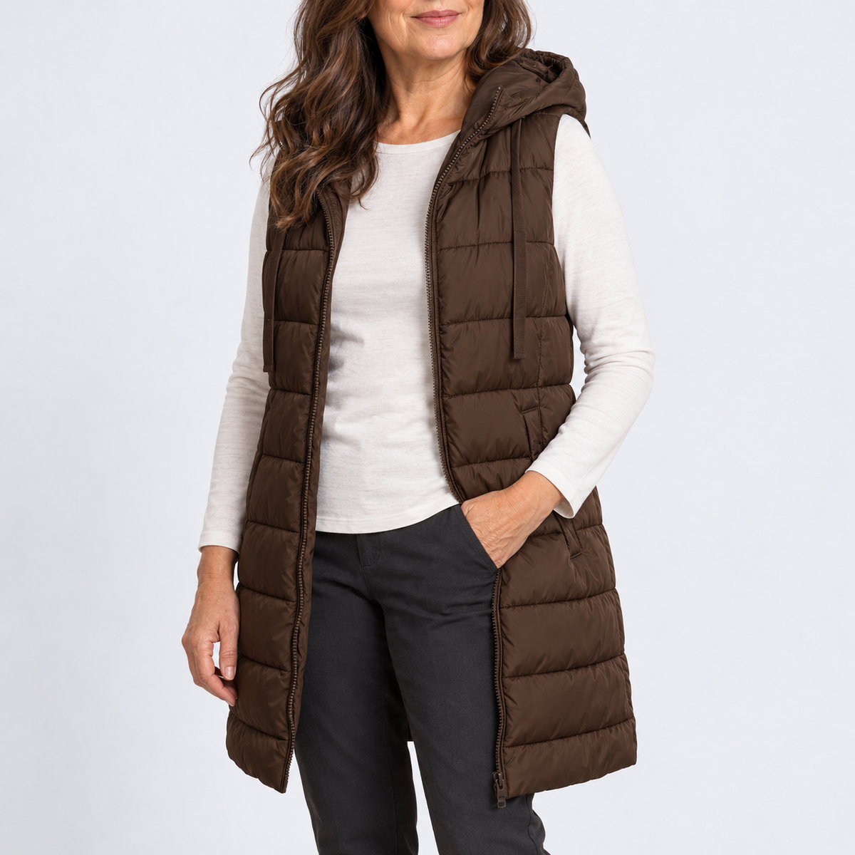 Mariella | Comfy Long Puffer Vest With Hood