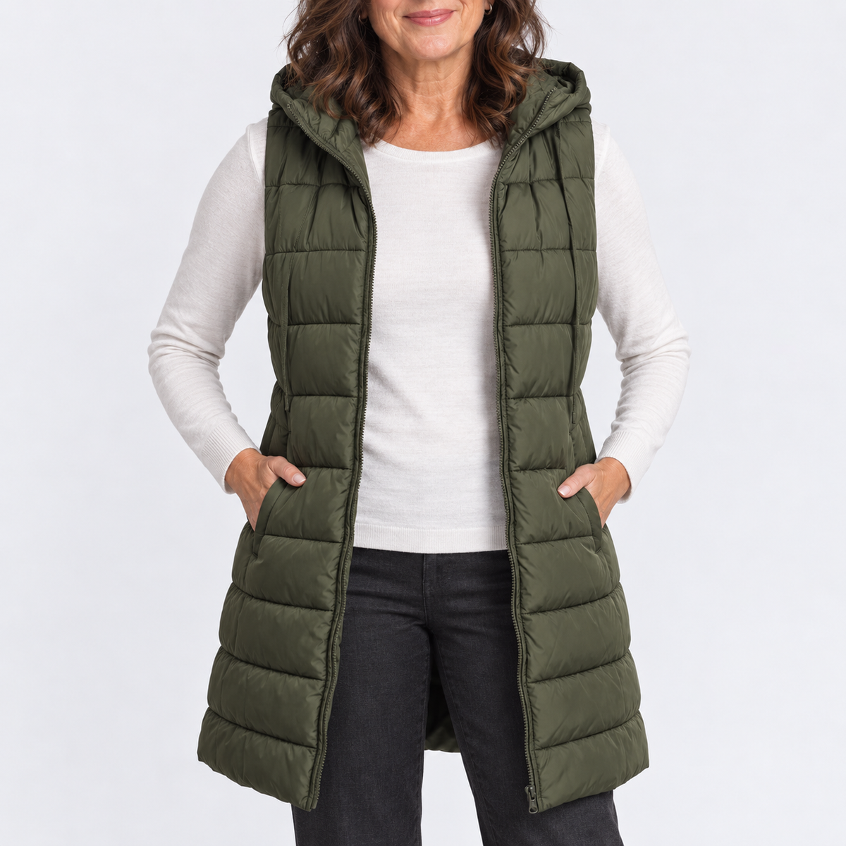 Mariella | Comfy Long Puffer Vest With Hood