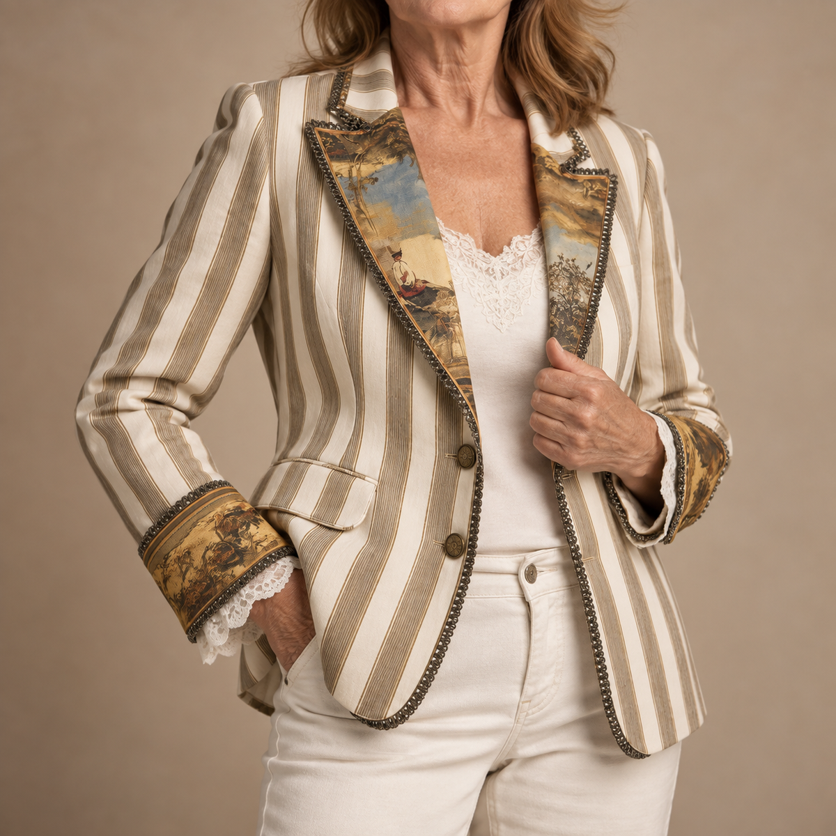 Rebecca Boho Striped Printed Lapel Blazer