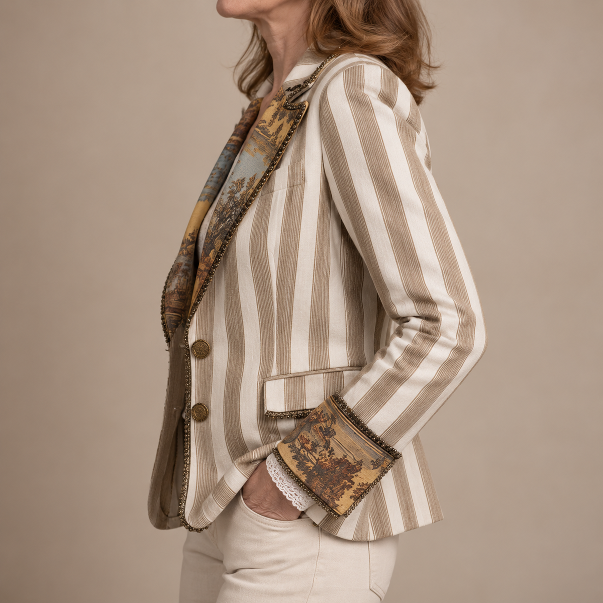 Rebecca Boho Striped Printed Lapel Blazer