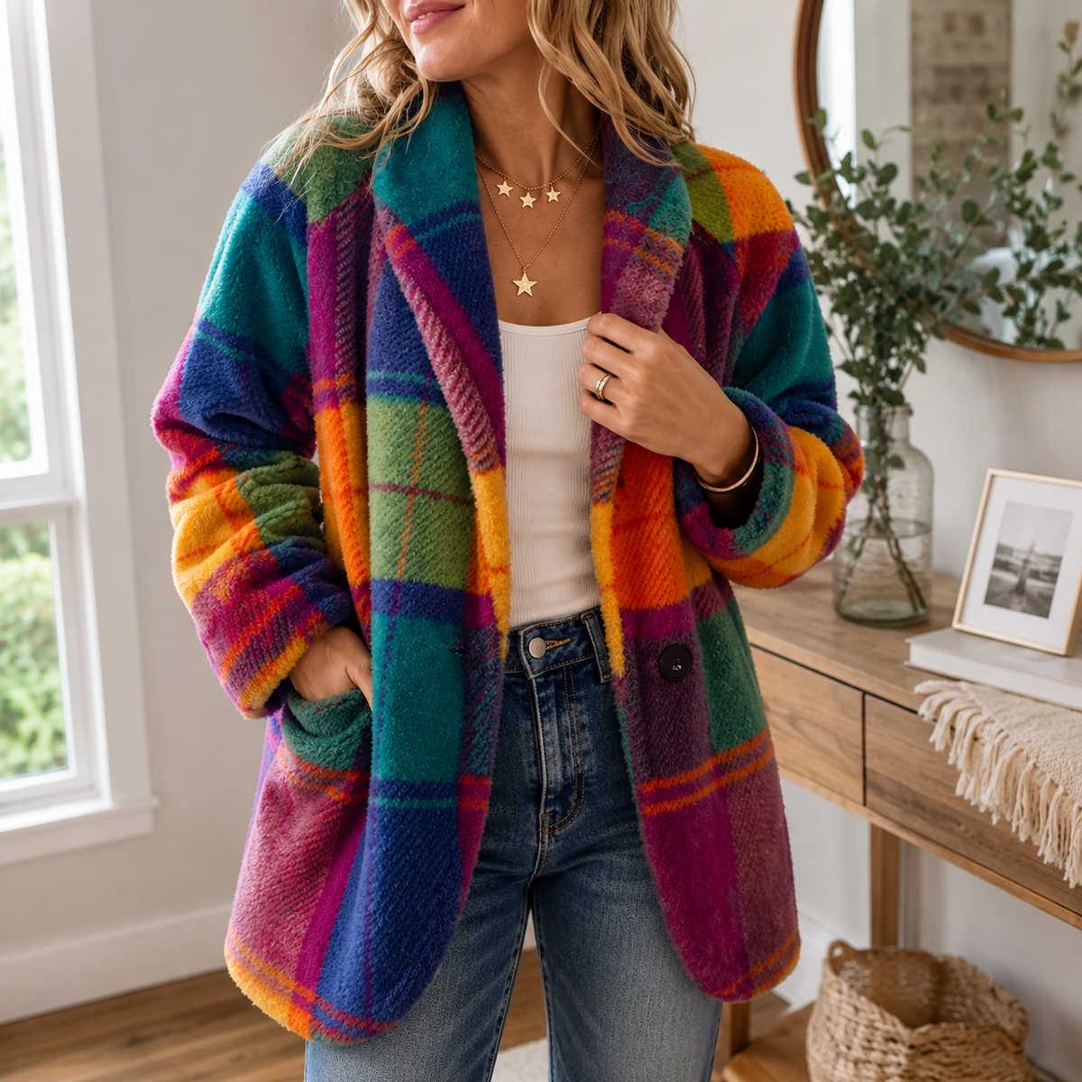 Comfy Oversized Plaid Coat