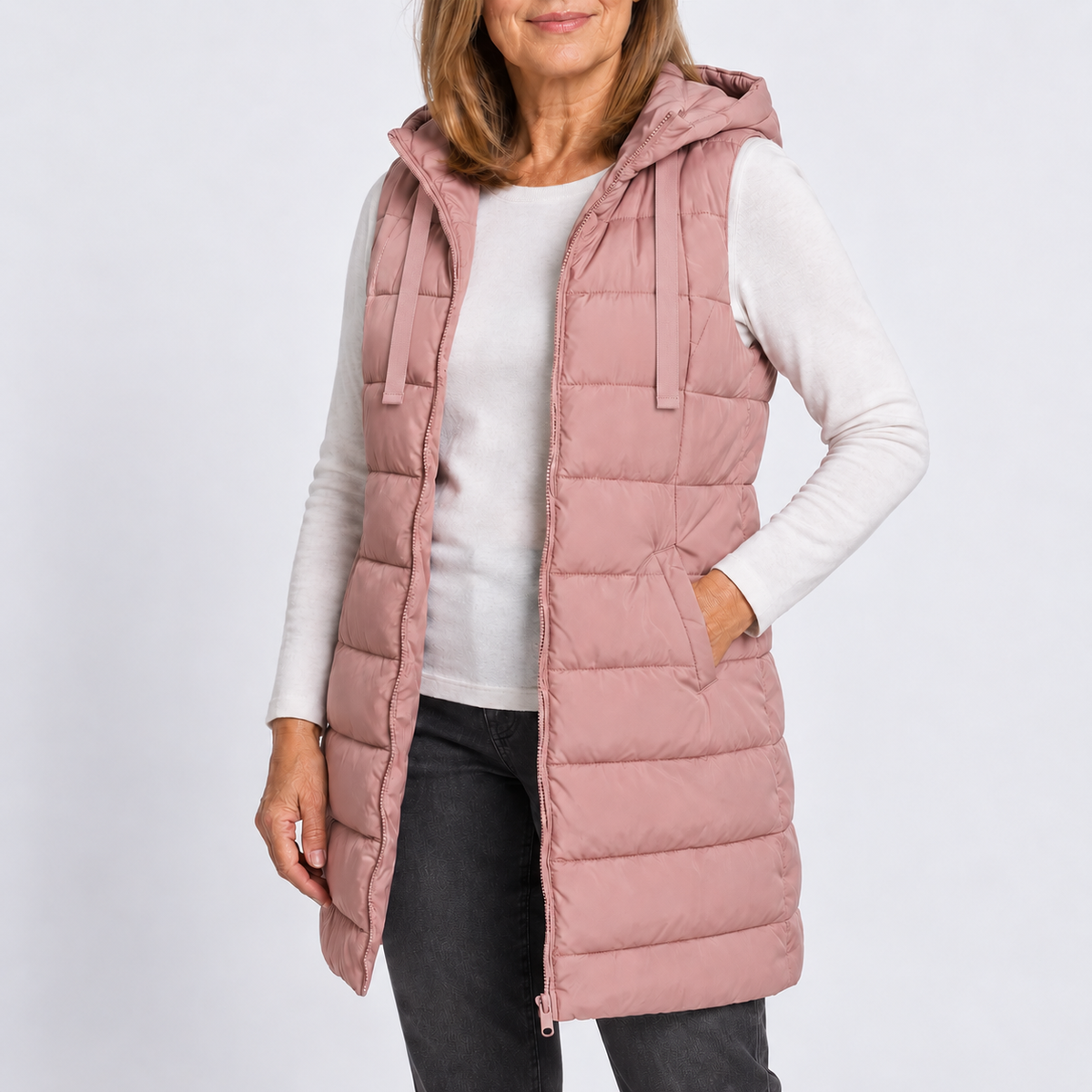 Mariella | Comfy Long Puffer Vest With Hood
