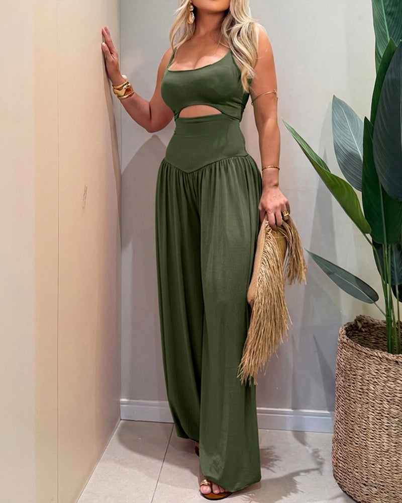 Women's Cut-out Waist Cami Backless Jumpsuit