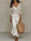Effortless Ivory Knit & Satin Midi Ensemble