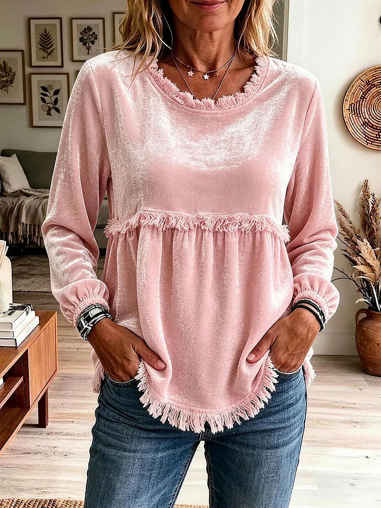 Noelle Soft Ribbed Lace-Sleeve Top