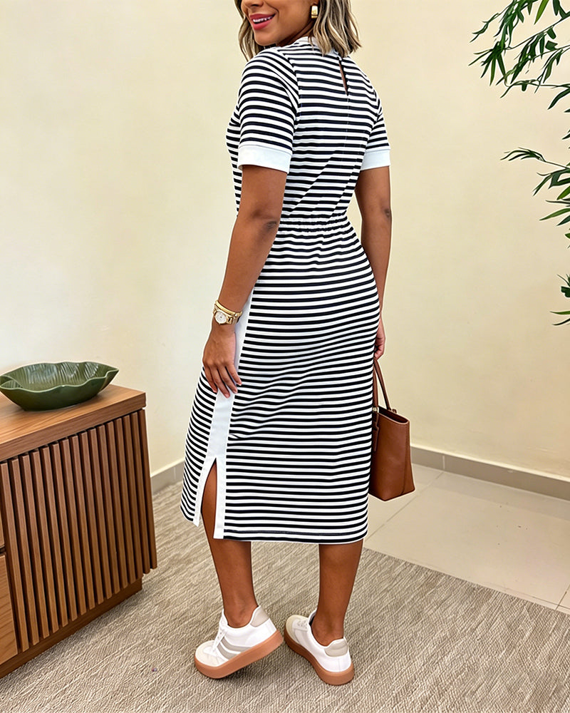 Striped Colorblock Midi T-Shirt Dress