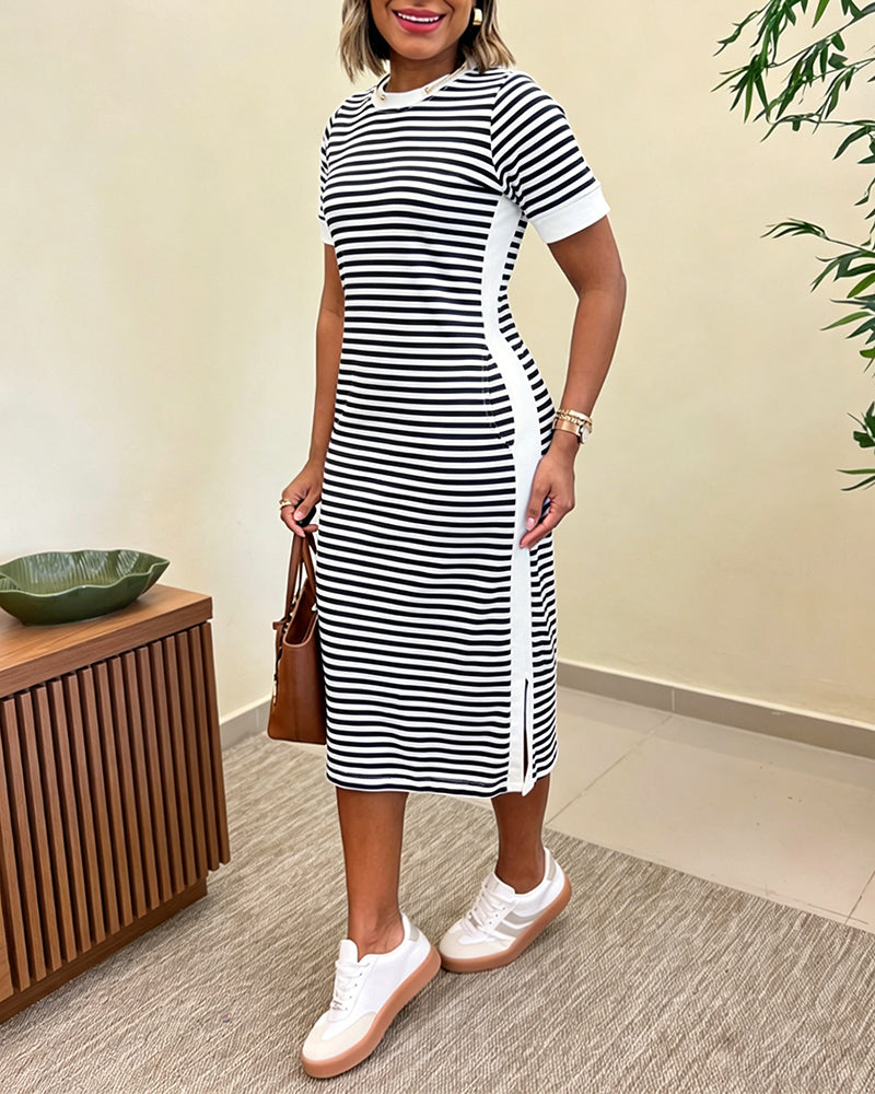 Striped Colorblock Midi T-Shirt Dress