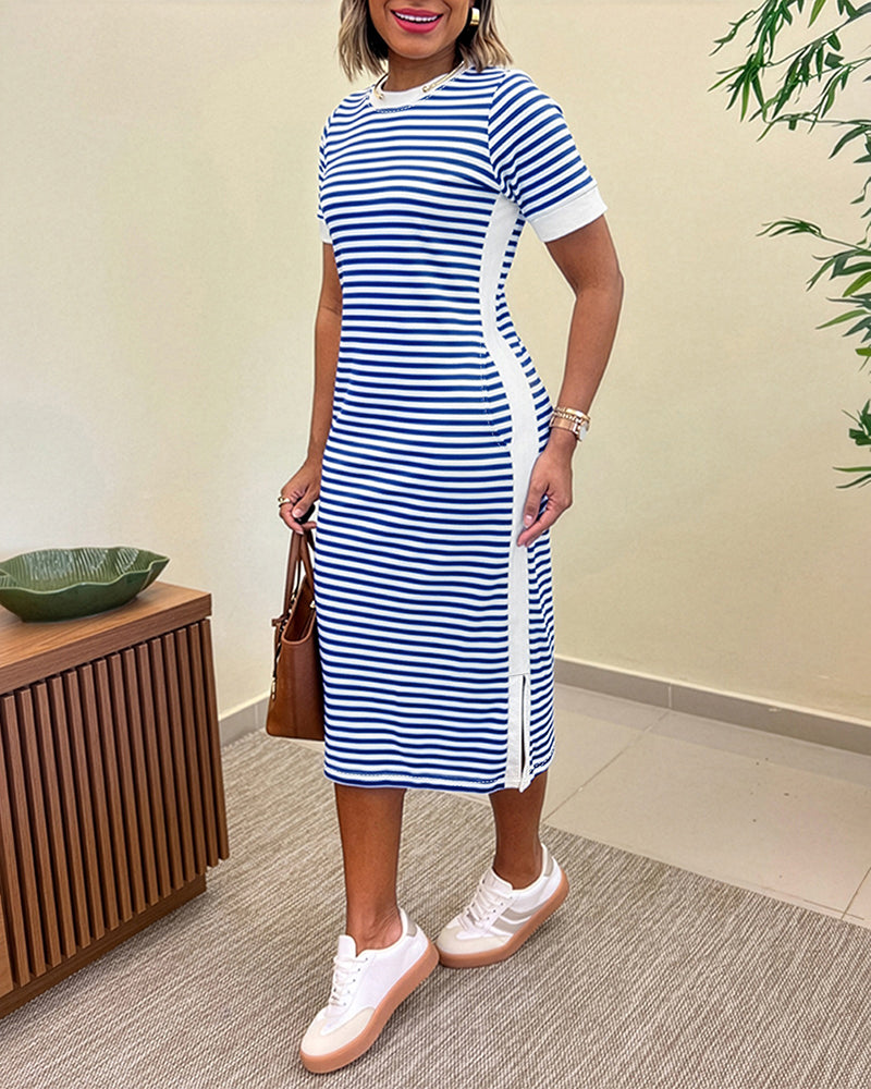 Striped Colorblock Midi T-Shirt Dress