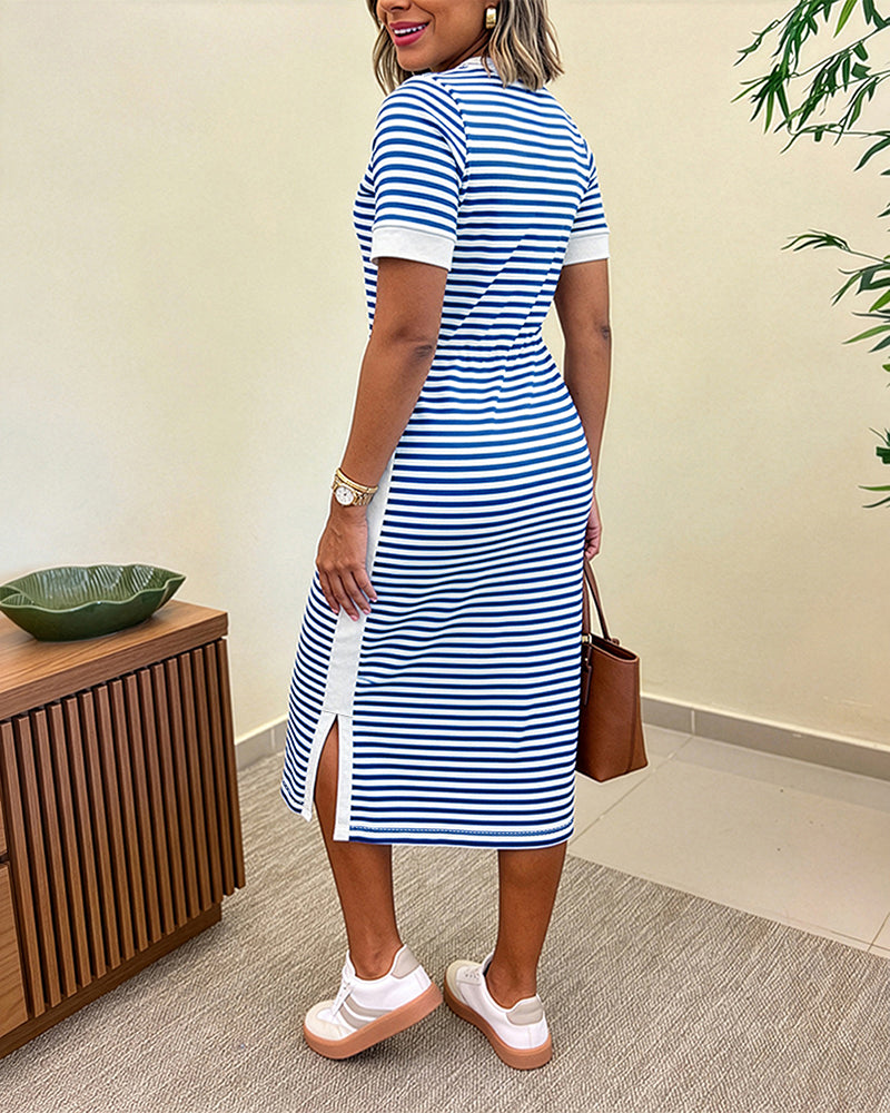 Striped Colorblock Midi T-Shirt Dress