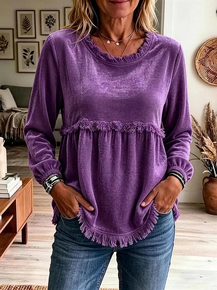 Noelle Soft Ribbed Lace-Sleeve Top