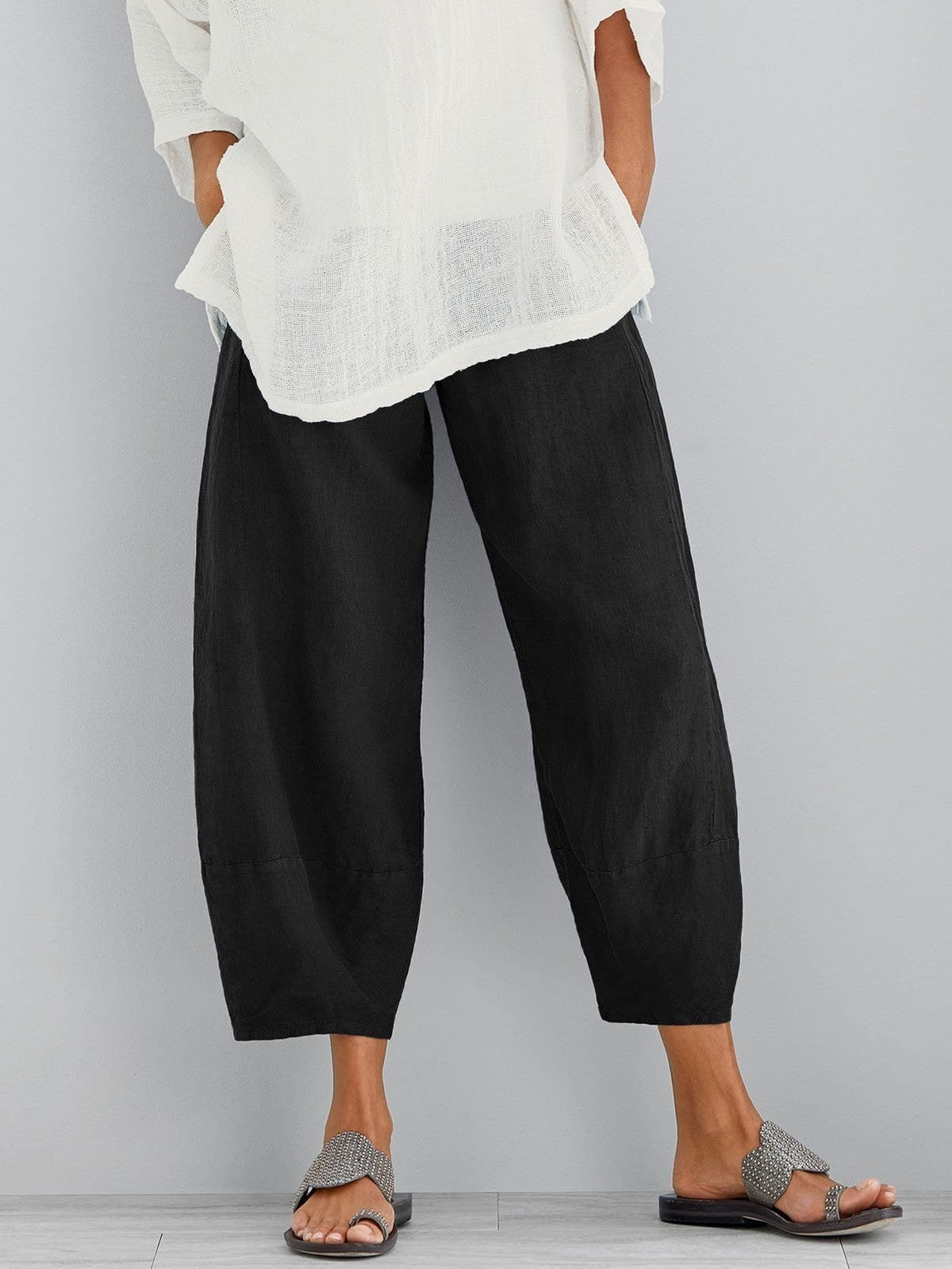Comfy Loose Cotton Cropped Pants