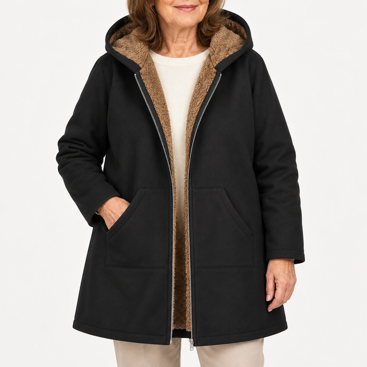 Lyra | Cozy Sherpa-Lined Hooded Coat