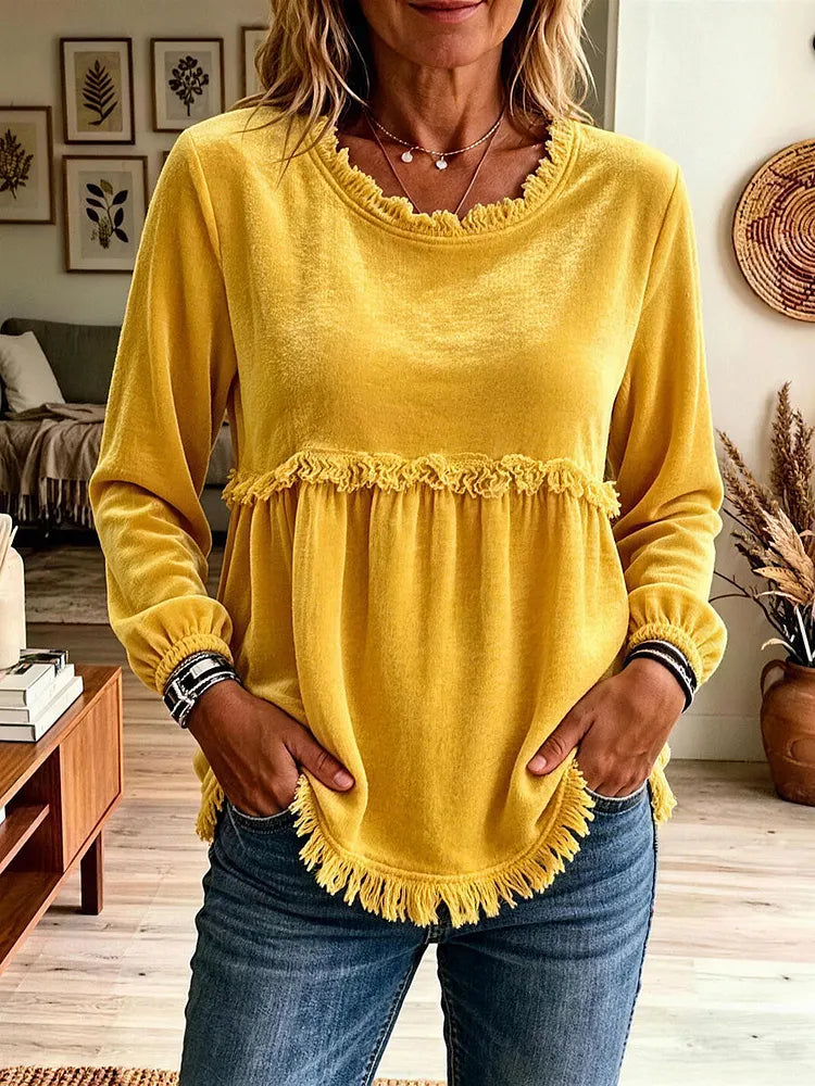 Noelle Soft Ribbed Lace-Sleeve Top