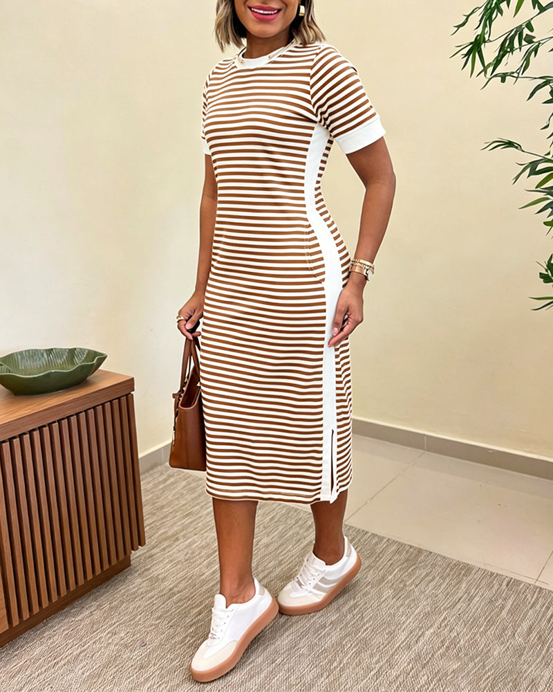 Striped Colorblock Midi T-Shirt Dress
