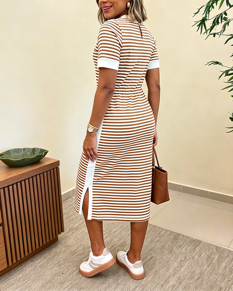 Striped Colorblock Midi T-Shirt Dress