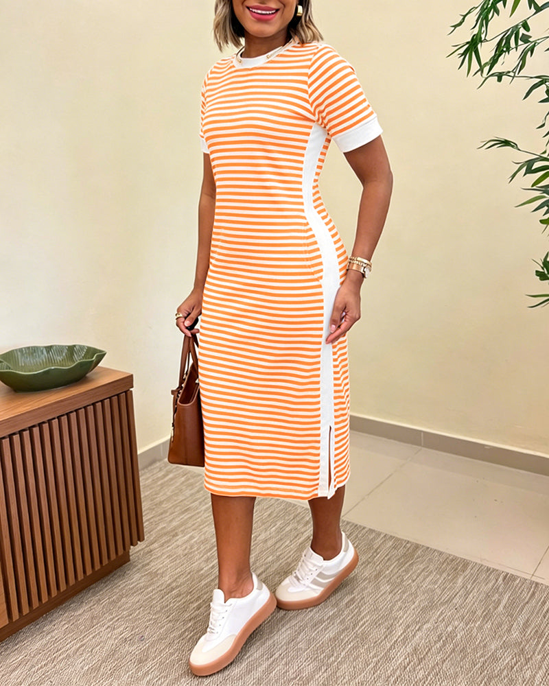 Striped Colorblock Midi T-Shirt Dress