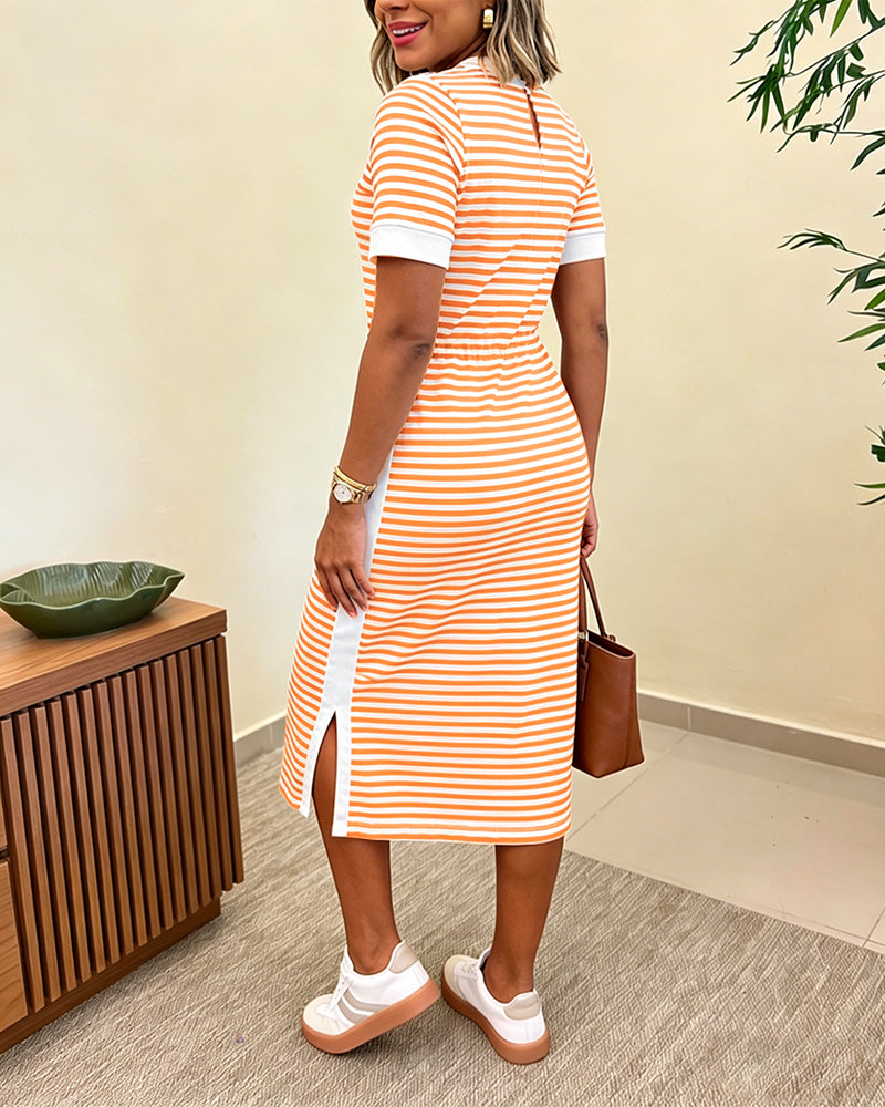 Striped Colorblock Midi T-Shirt Dress