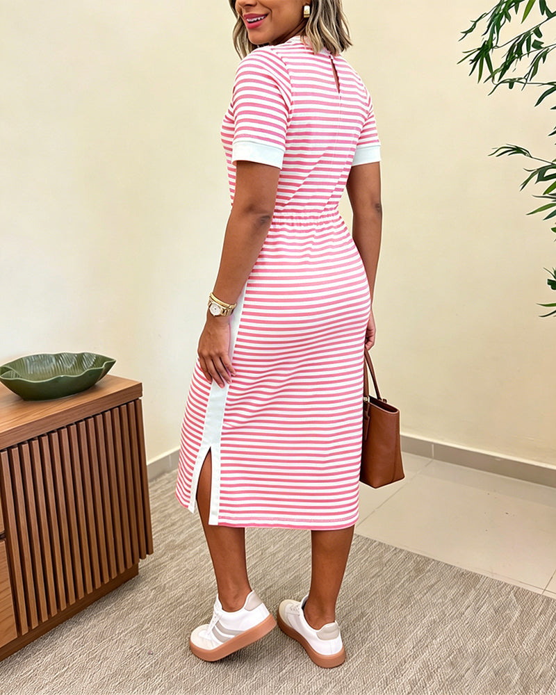Striped Colorblock Midi T-Shirt Dress