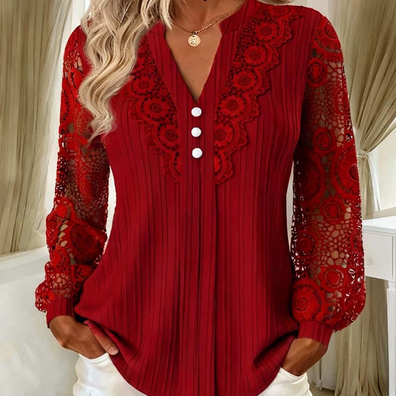 Women's Elegant V-Neck Long Sleeve Top