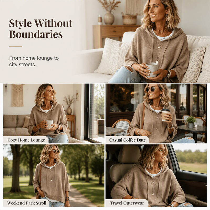 Maria | Oversized Knit Hoodie with Drawstring